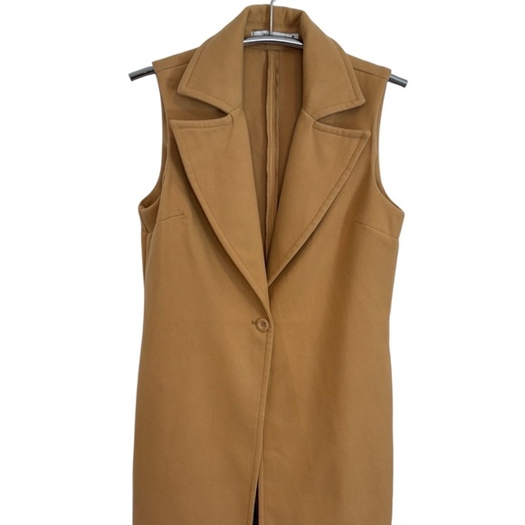 JustFab 100% Polyester Tan Long Sleeveless Waistcoat - Picture 5 of 10